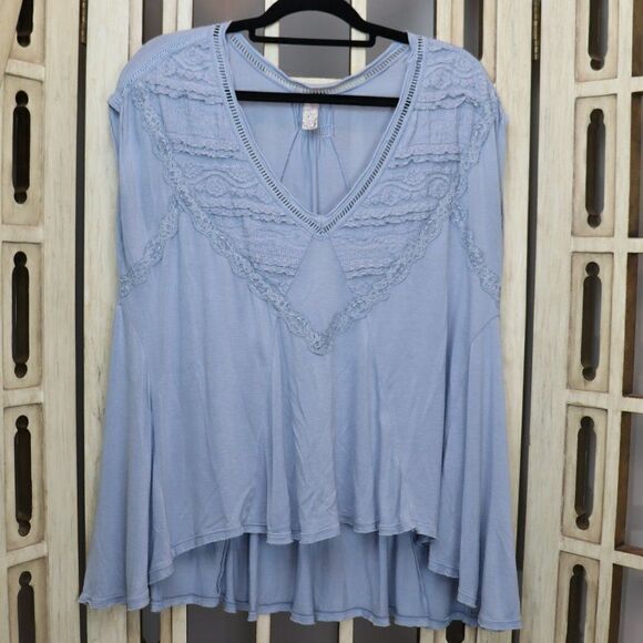 Free People Abigail Lace Oversized Boho Swing Tee Drapey Blouse - Picture 2 of 9